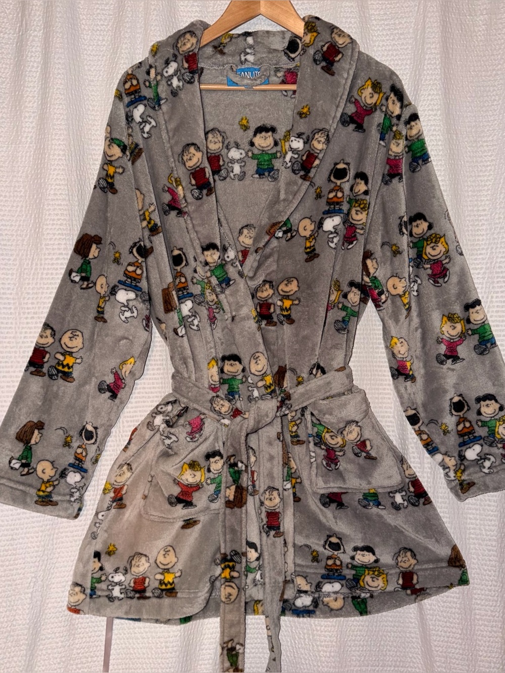 Peanuts Worldwide Charlie Brown & Snoopy Plush Robe Gray XL Fleece